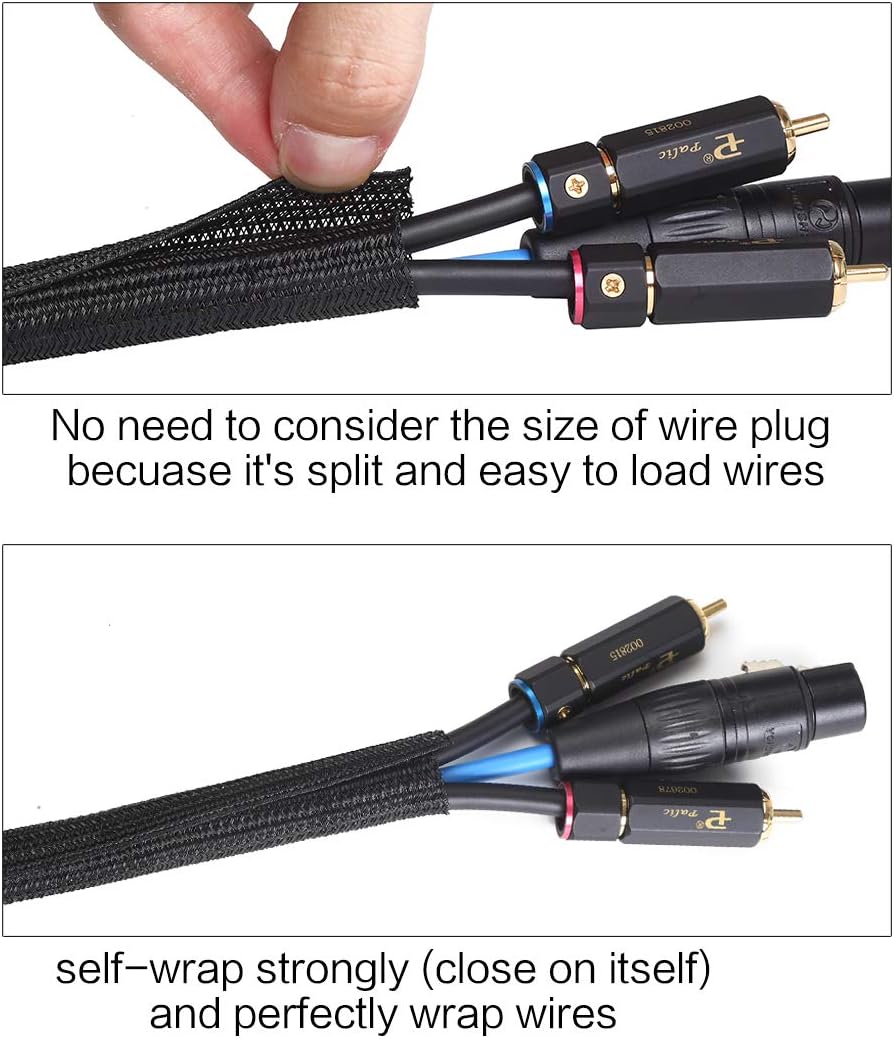 10ft - 1/2 inch cord protector wire loom tubing cable sleeve split sleeving for USB cable power cord audio video cable – protect cat from chewing - black - view 2
