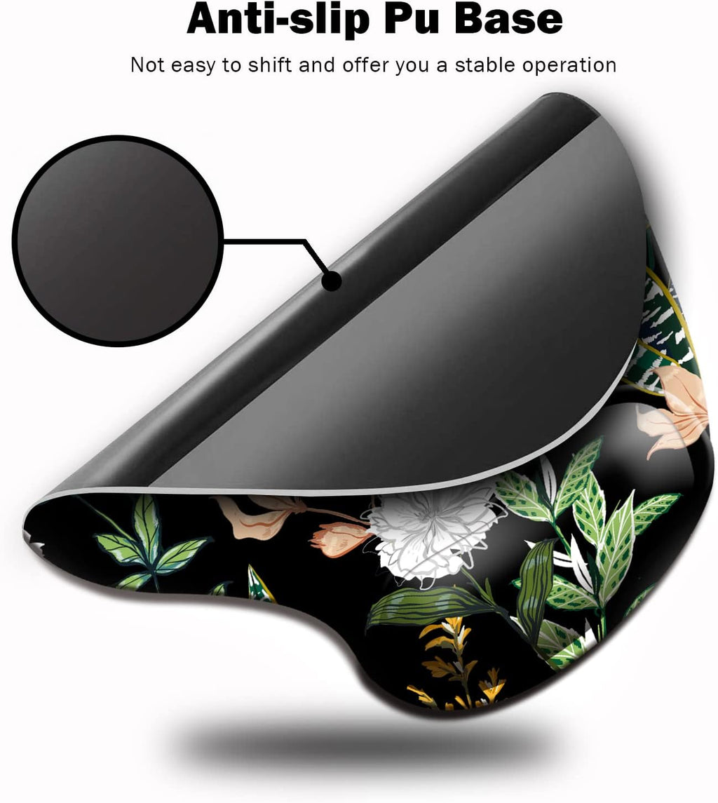 Ergonomic Mouse Pad with Wrist Support, Cute Mouse Pads with Non-Slip PU Base for Home Office Working Studying Easy Typing & Pain Relief Black Floral - view 3