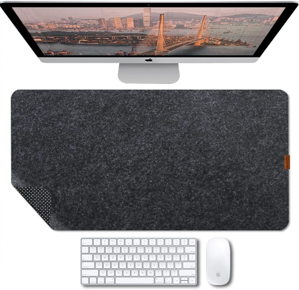 Felt Desk Mat,Non-Slip Mouse Pad, 27.5"x11.8" Office Supplies Desk Protector, Desk Accessories for Home and Office (Black)
