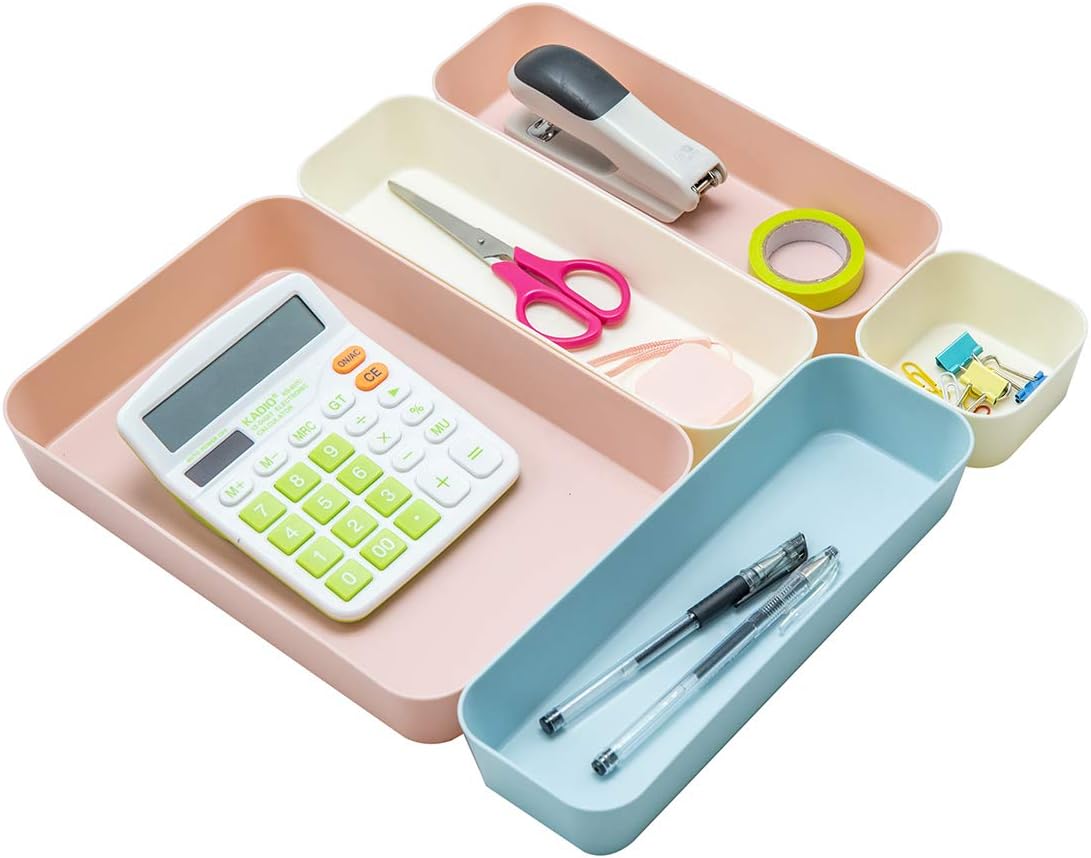 (9 Piece Set) Large Size Plastic Desk Drawer Organizers For Makeup Bathroom Office Kitchen Three Colors - view 5