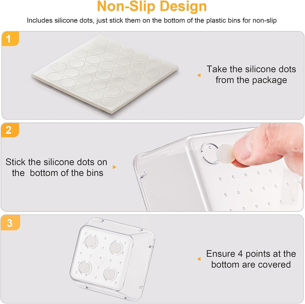 13-Piece Drawer Organizers with Non-Slip Silicone Pads, 5-Size | Clear Desk Bathroom Drawer Organizer Trays Storage Tray for Makeup, Jewelry, Utensils in Bedroom Dresser, Office and Kitchen - view 7