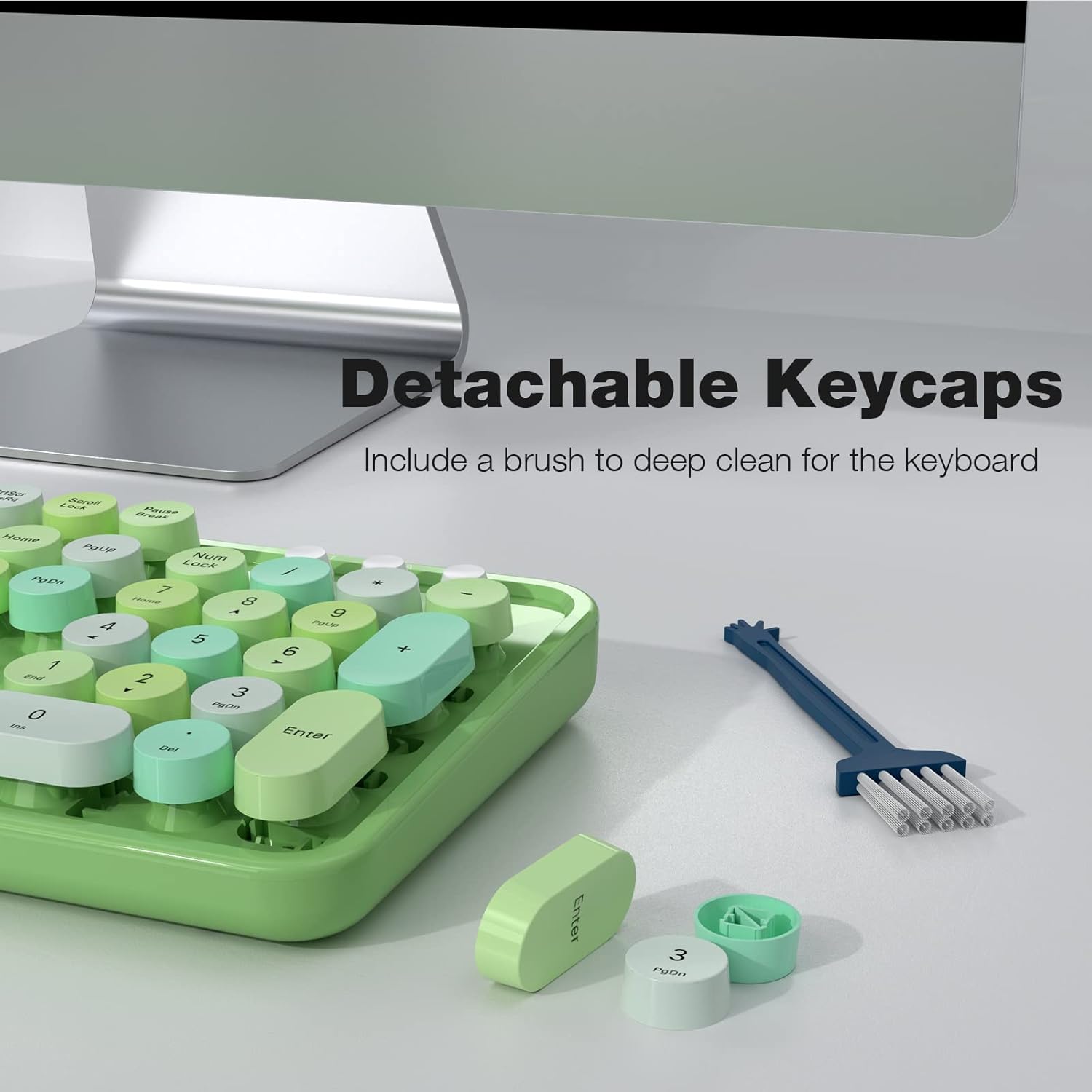 Wireless keyboard and mouse combo, 2.4GHz retro full size typewriter keyboard with number pad & wireless mouse for laptop, PC, desktop, Mac, Windows - green colorful - view 5