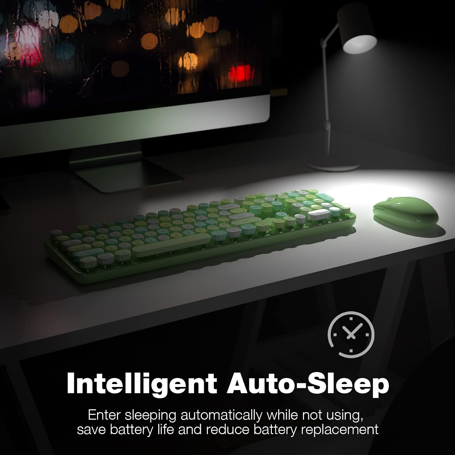 Wireless keyboard and mouse combo, 2.4GHz retro full size typewriter keyboard with number pad & wireless mouse for laptop, PC, desktop, Mac, Windows - green colorful - view 4