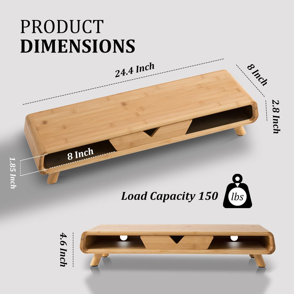 Bamboo Monitor Stand Riser, No Assembly Required Exquisite Monitor Stand with Drawer Ergonomic Height Wood Monitor Stand - view 2
