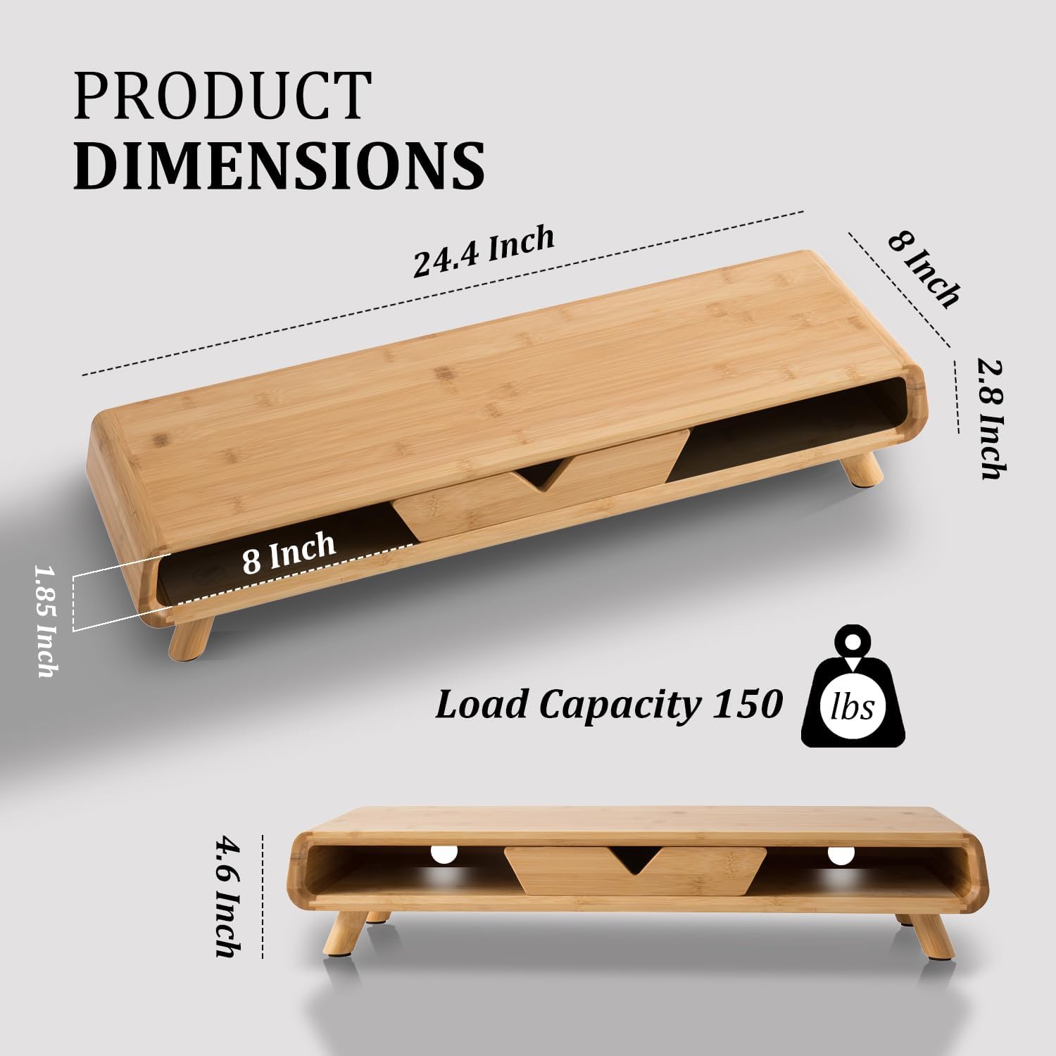 Bamboo Monitor Stand Riser, No Assembly Required Exquisite Monitor Stand with Drawer Ergonomic Height Wood Monitor Stand - view 2