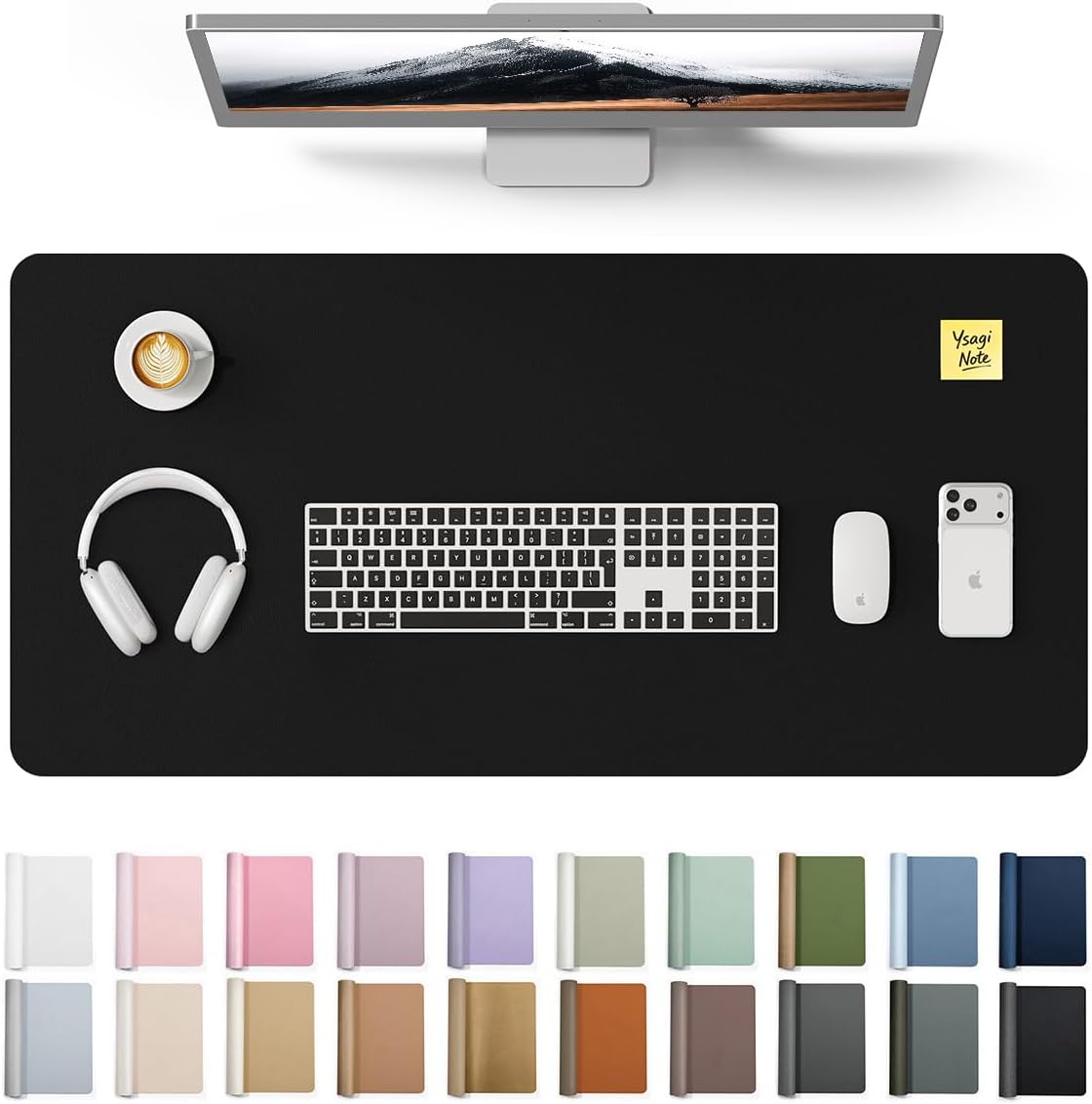 Leather Desk Protector, Office Mat, Large Mouse Mat, Non-Slip PU Leather Blotter, Laptop Desk Mat, Waterproof Writing Pad for Office and Home (Black, 31.5" x 15.8")