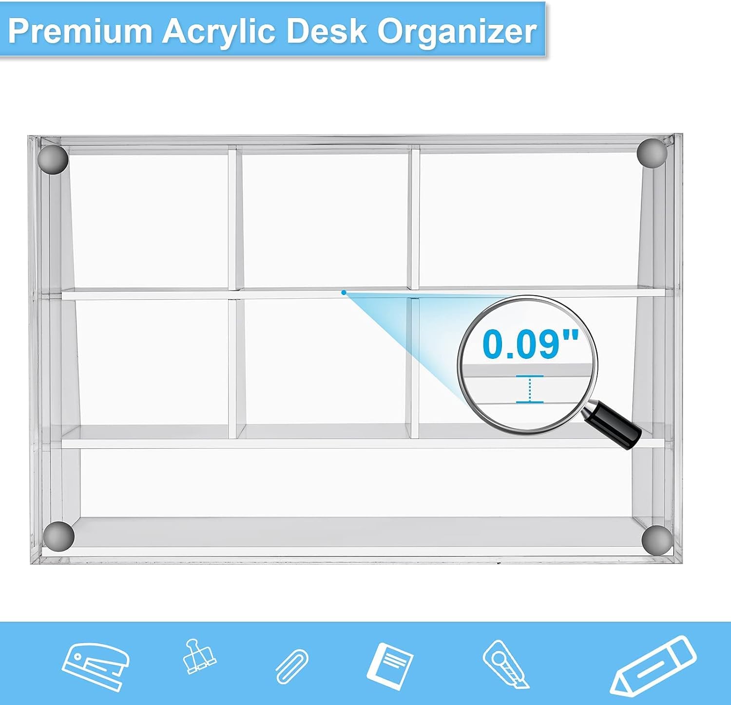 Acrylic Desk Organizer, Upgraded Clear Pencil Organizer for Desk, 7 Compartments Stationary Pen Organizer Storage with Drawer, for Office Supply, 500+ Pencils Capacity - view 3