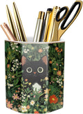 Pen holder, pencil cup for desk, cute desk organizer, durable ceramic decorative makeup brush desktop accessories, stylish stationery for office, home, cute cat pattern