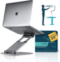 Aluminum Adjustable Laptop Stand, Extra Tall 20" Riser, Grey | Ergonomic Portable Foldable Computer Stand, Fits 10-17” Laptops for Office Meetings, Teamwork & Desk Setup