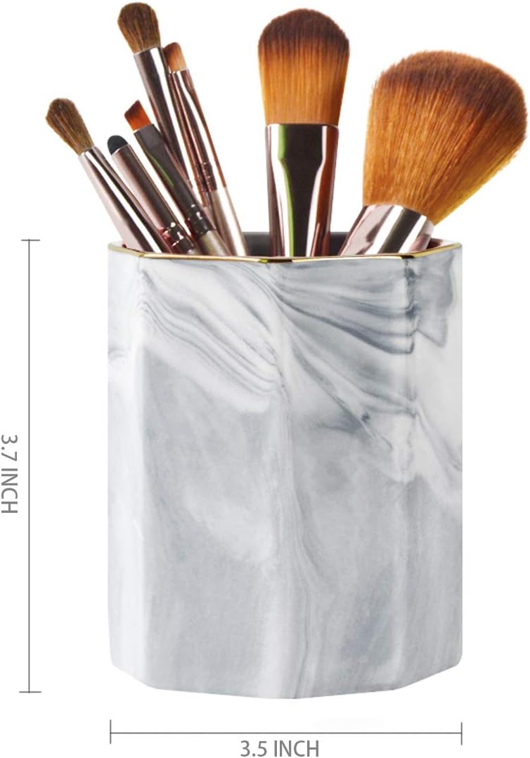 Pen holder, pencil holder for desk, practical ceramic pencil organizer, decorative makeup brush holder, perfect office organization, teacher supplies, gray marble - view 2