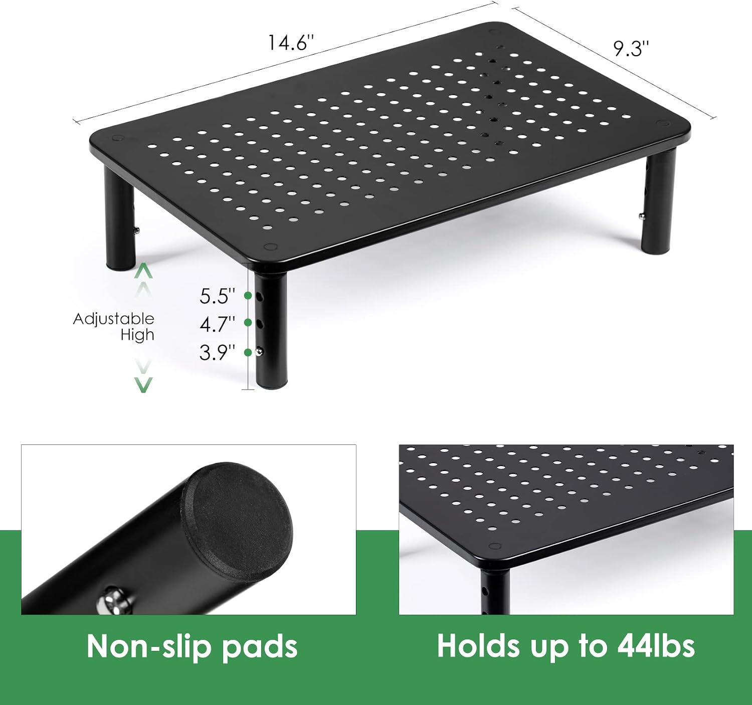 2 Pack Desktop Riser, 3 Height Adjustable Monitor stands for 2 Monitors, PC, Computer, Printer, iMac, Desktop Monitor Stand with Ventilated Platform for Airflow | for 2 Monitors, PC, Computer, Printer, iMac, Desktop Monitor Stand with Ventilated Platform  - view 5