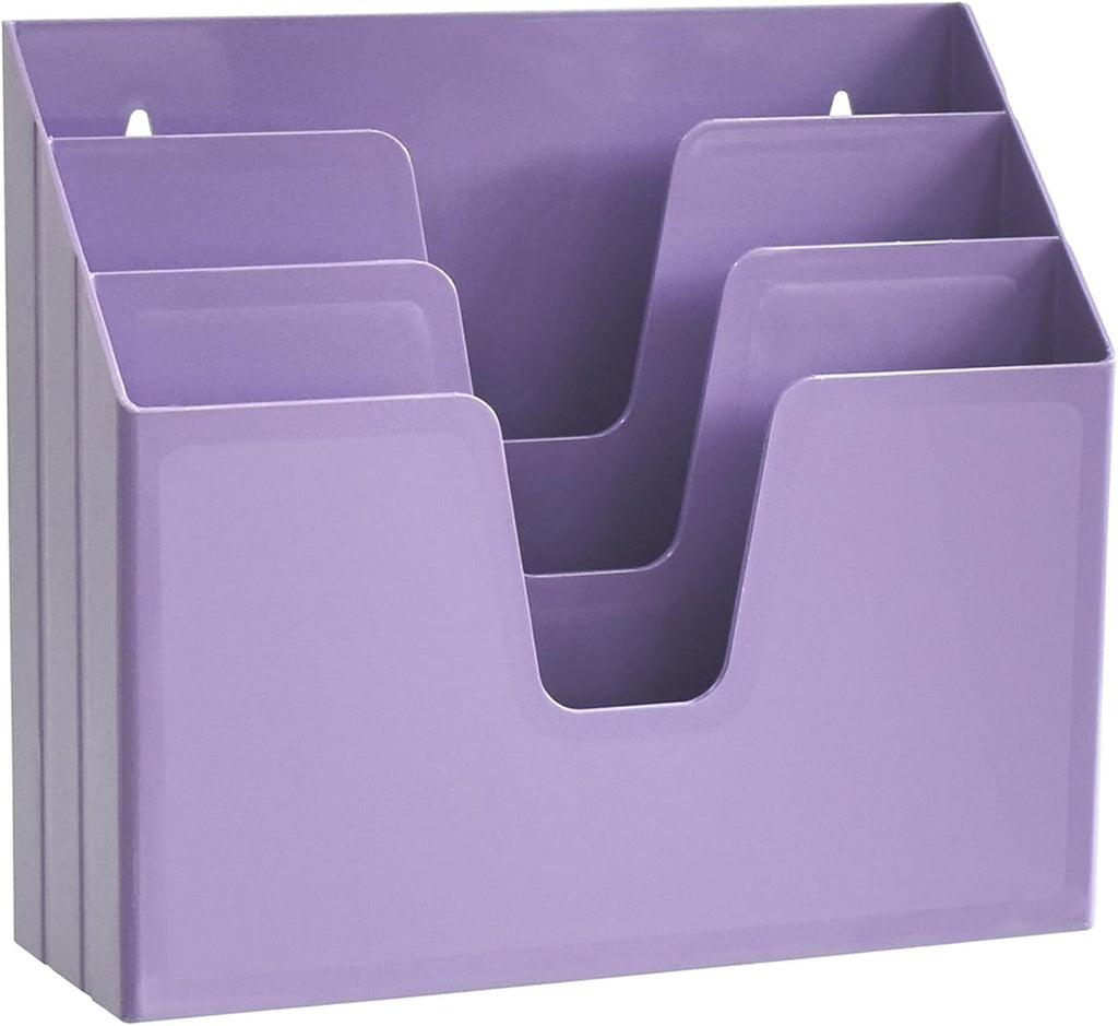 Horizontal Triple File Folder Organizer Sorter, Letter Size, Purple | 3 compartments to separate and organize documents, folders and papers