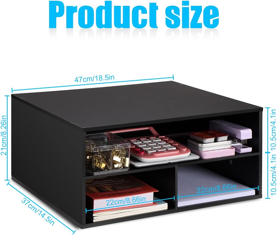 Printer stand for desk - 2 tier desktop printer stand with paper storage, printer riser organizer for home office, holds up to 30 lbs, black - view 5