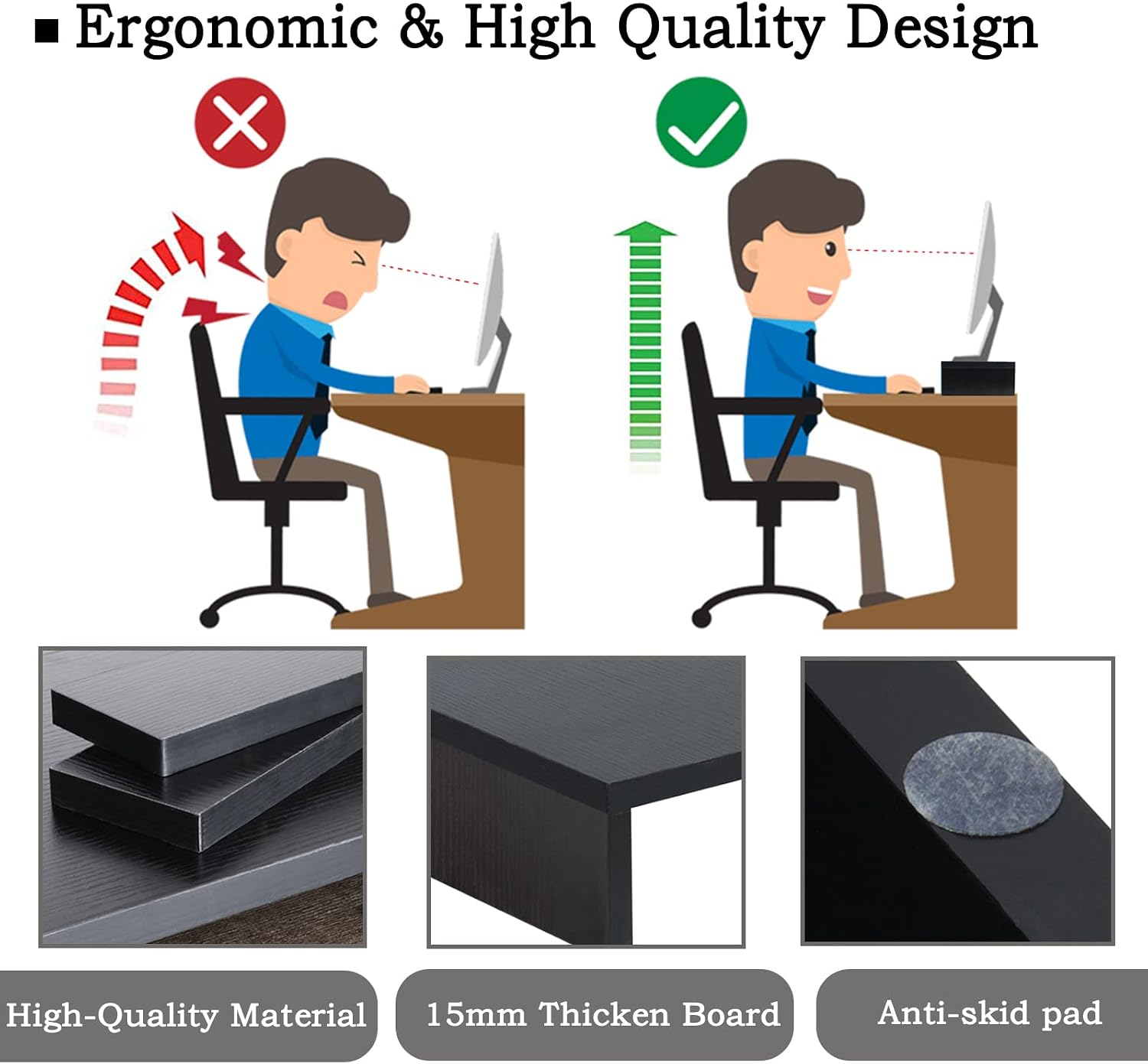 2-Pack Wood Monitor Stand Riser for Desk, Black | Dual Stand for 2 monitors. Holds 80 lbs, Stack or Separate Adjustable Use, Fits laptop, TV, PC. For Home Office, Gaming - view 4