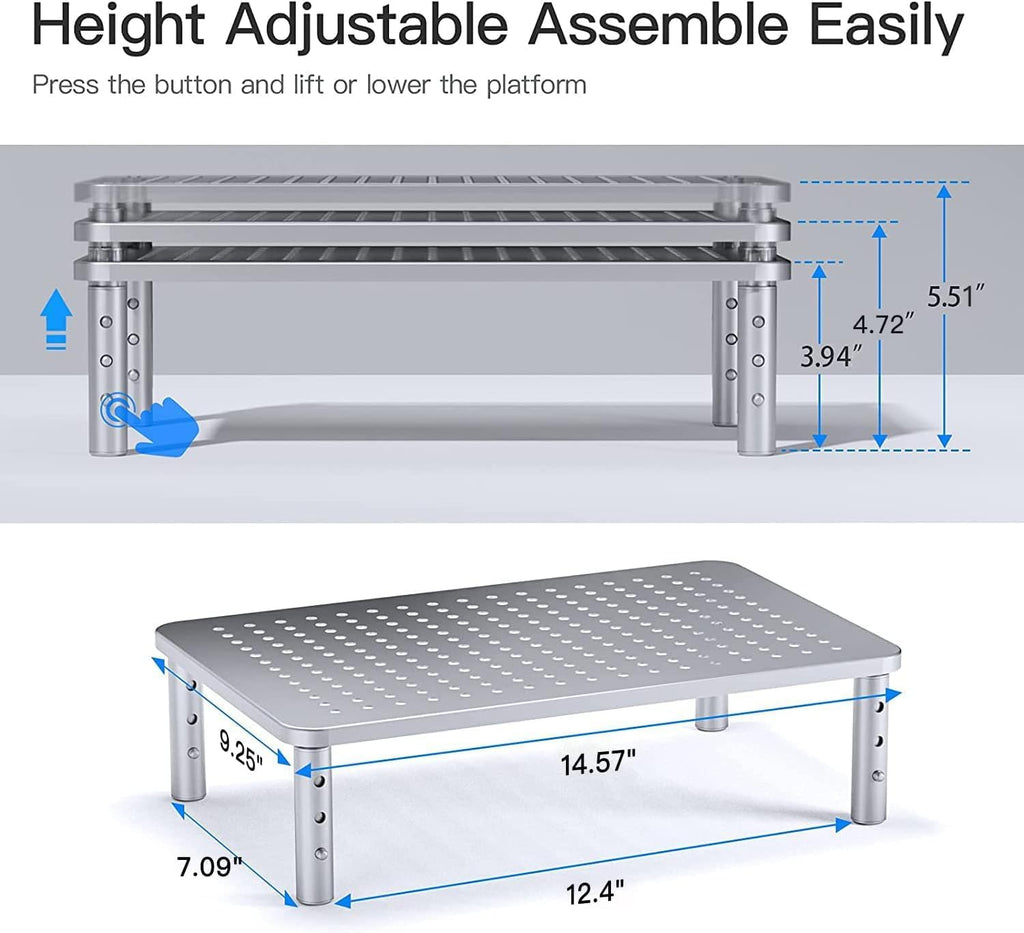 Monitor Riser - 3 Height Adjustable Stand for Laptop, Computer, iMac, PC, Printer, Desktop Ergonomic Metal Monitor Riser with Mesh Platform - view 3