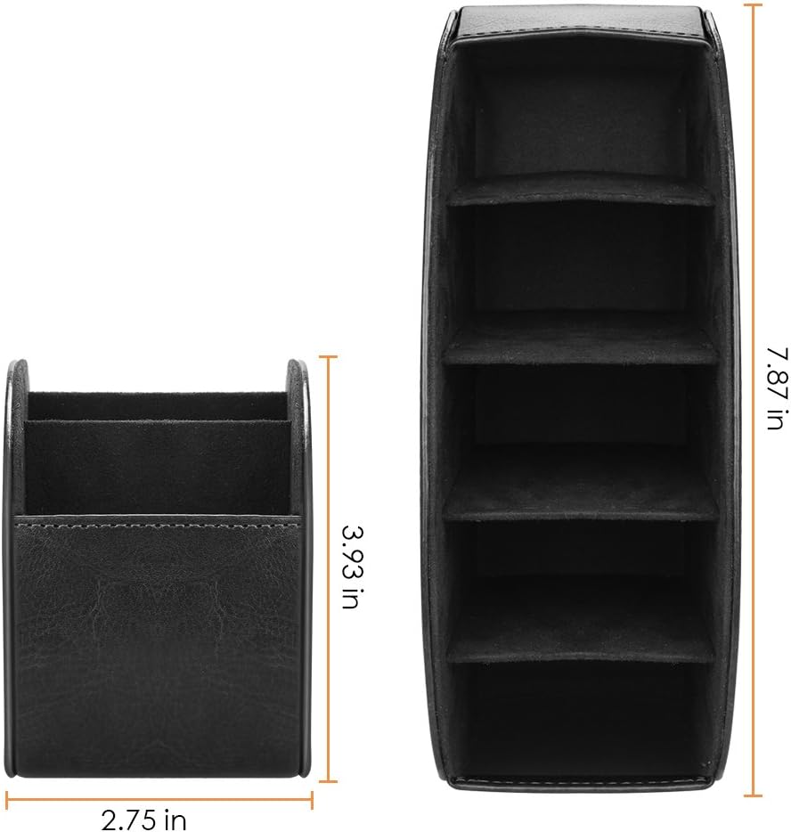 Remote Control Holder with 5 Compartments | PU Leather Remote Caddy Desktop Organizer Store TV, DVD, Blu-Ray, Media Player, Heater Controllers, Black - view 3