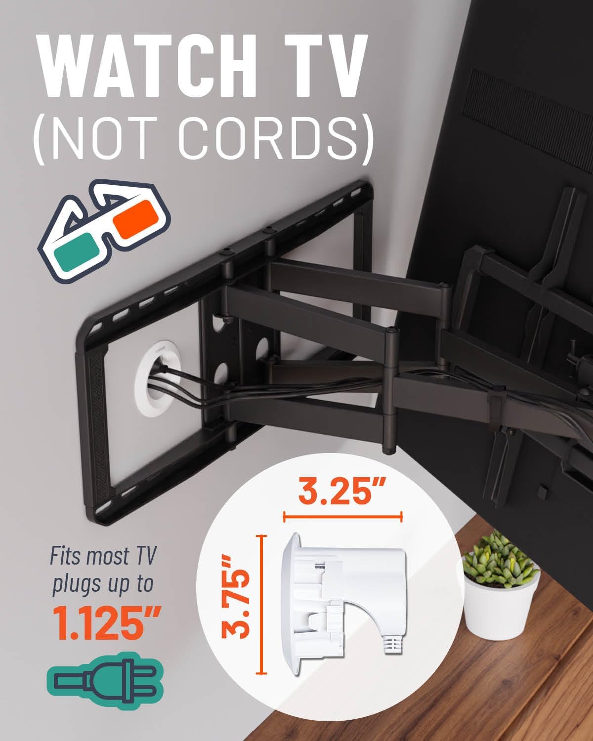 In-Wall Cable Management Kit for Power & Low Voltage Cords â Hide TV Wires Behind the Wall â Includes 3.75â Diameter x 3.25â Depth Modules, 6ft Extension Cord, Drywall Hole Saw Attachment - view 3