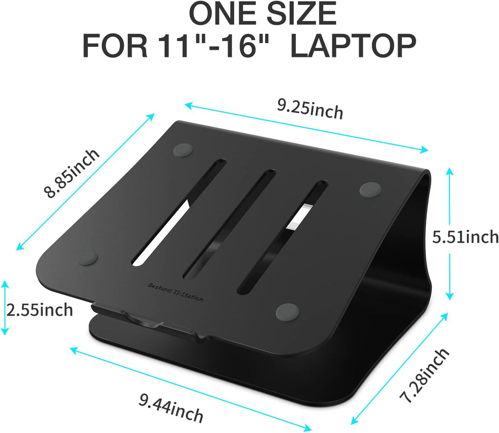 Laptop stand, aluminum notebook holder riser heat-vent for 11-16 inches notebook (black) - view 2