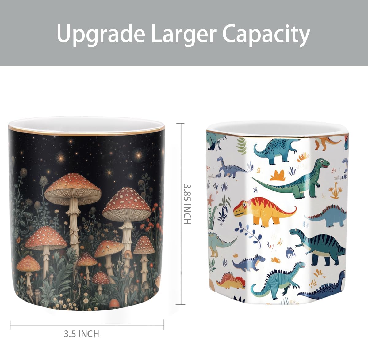 Cute pen pencil holder for desk, durable ceramic organizer decor for room, office, classroom, mushroom pattern - view 6