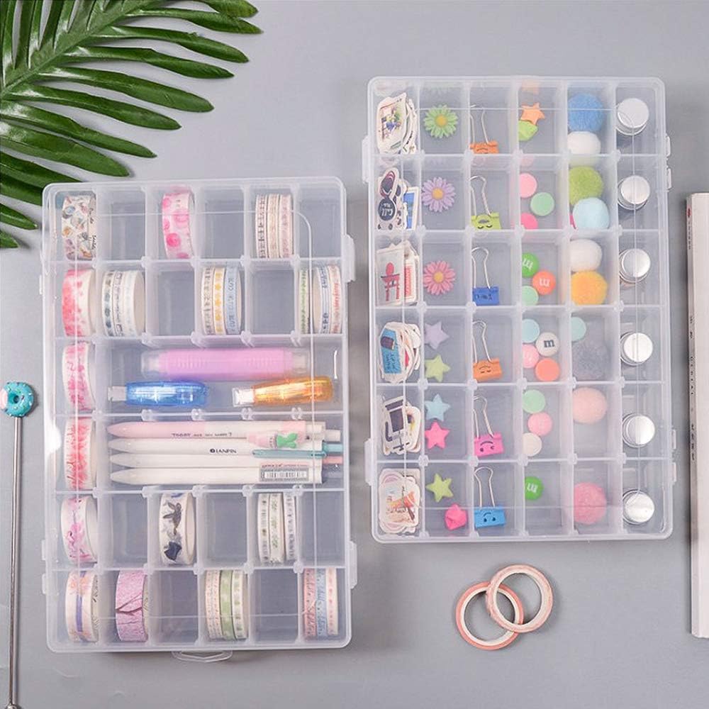 Bead organizer storage 2 pack 36 grid jewelry tackle craft box adjustable | clear plastic, adjustable dividers, label stickers included, for beads jewelry crafts fishing tackle and small parts - view 7
