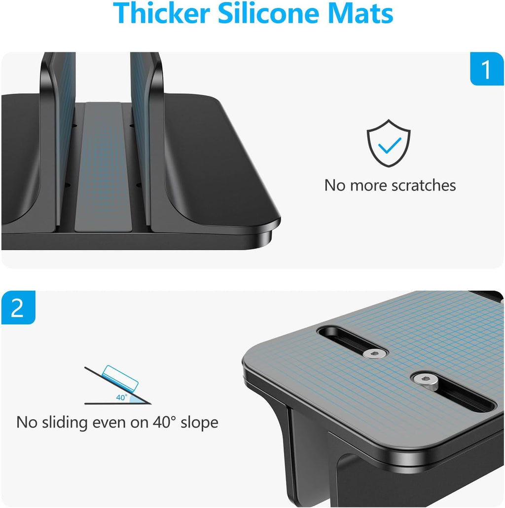 Vertical laptop stand holder, adjustable dock for MacBook, black | aluminum stand for MacBook stand, fits Chromebook & gaming laptops up to 17.3 in, office desk organization, space-saving - view 4