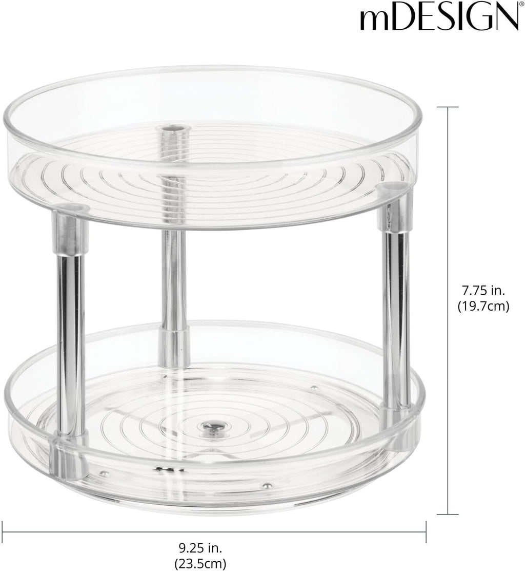 2-Tier Lazy Susan Turntable for Kitchen Cabinets, Shelf, Table, Countertop, 9" Multi Level Rotating Organizer Carousel, Storage Turntable Organizer, Ligne Collection, 2 Pack, Clear/Chrome - view 4