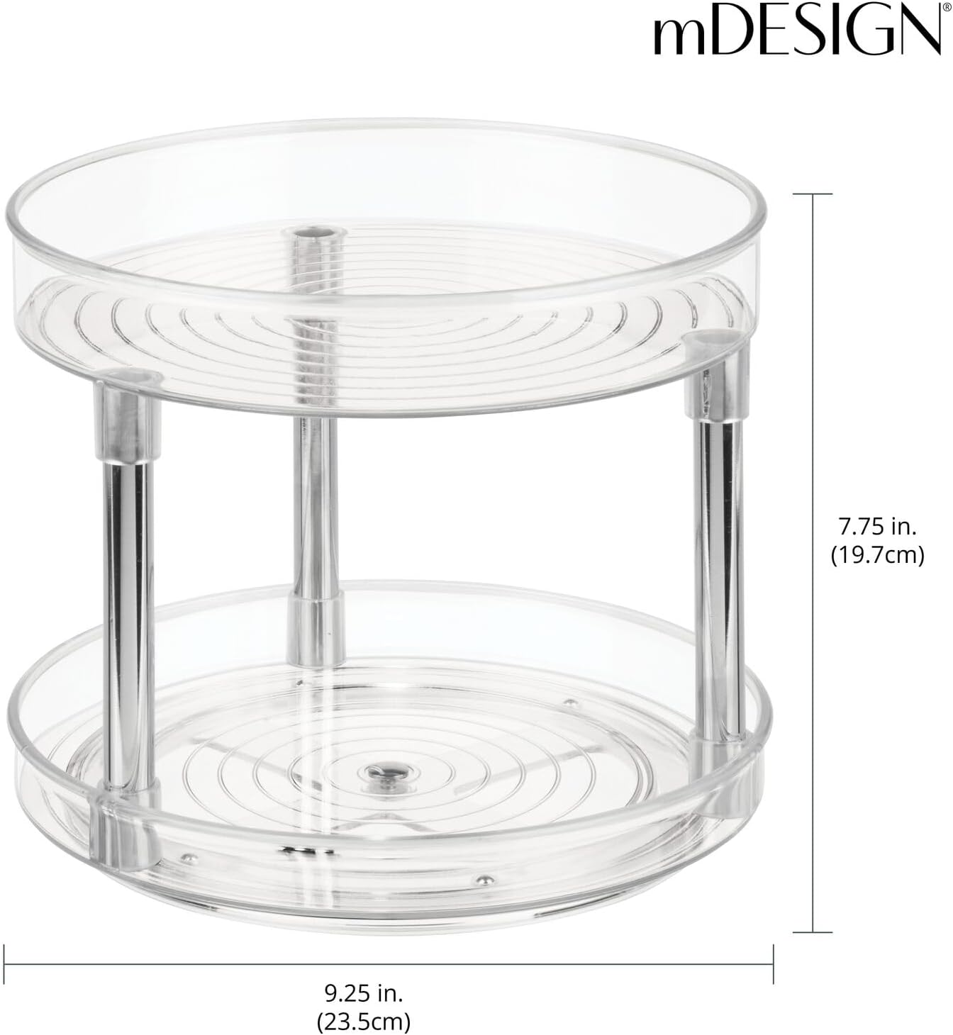 2-Tier Lazy Susan Turntable for Kitchen Cabinets, Shelf, Table, Countertop, 9" Multi Level Rotating Organizer Carousel, Storage Turntable Organizer, Ligne Collection, 2 Pack, Clear/Chrome - view 4