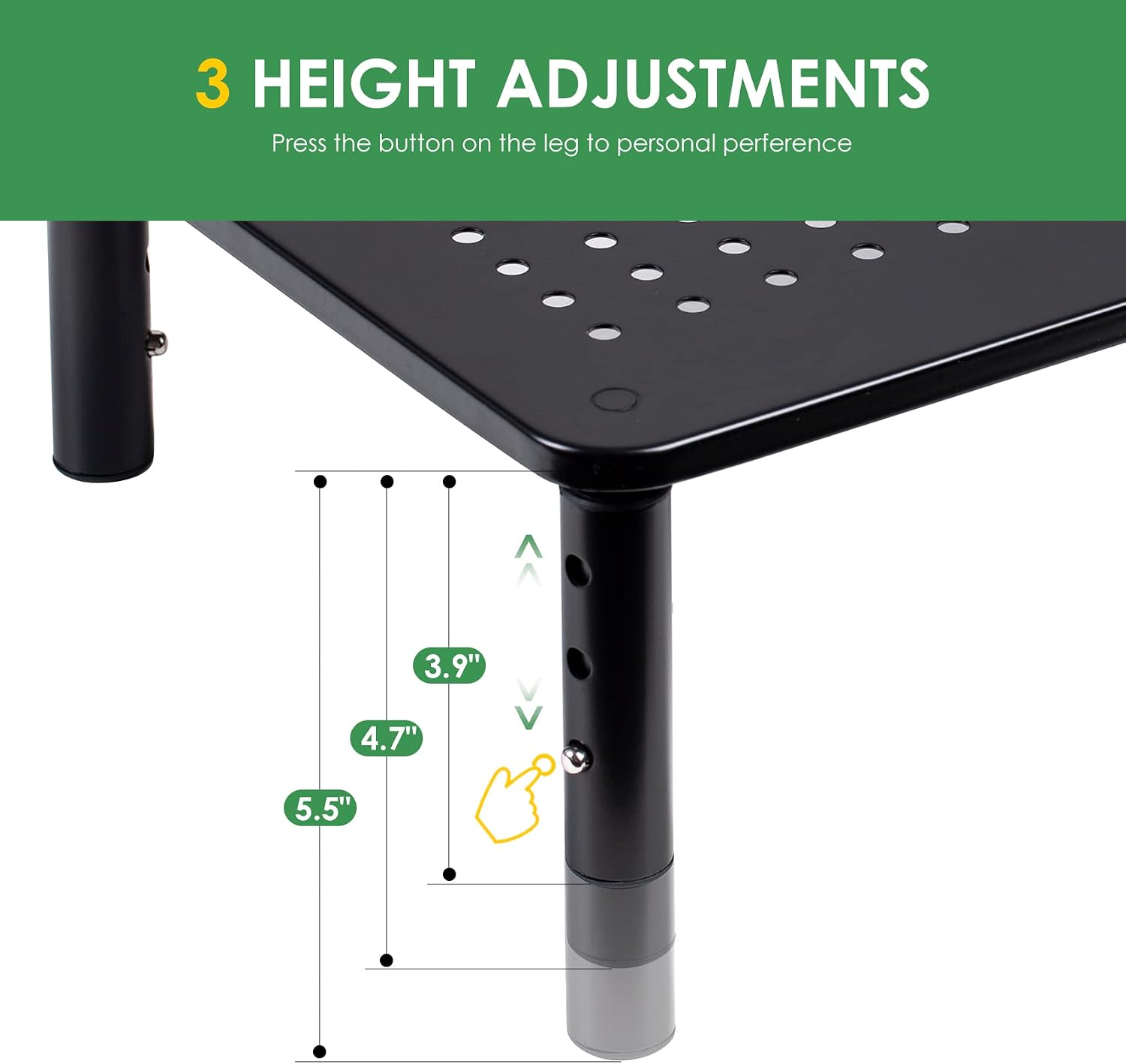 2 Pack Desktop Riser, 3 Height Adjustable Monitor stands for 2 Monitors, PC, Computer, Printer, iMac, Desktop Monitor Stand with Ventilated Platform for Airflow | for 2 Monitors, PC, Computer, Printer, iMac, Desktop Monitor Stand with Ventilated Platform  - view 3