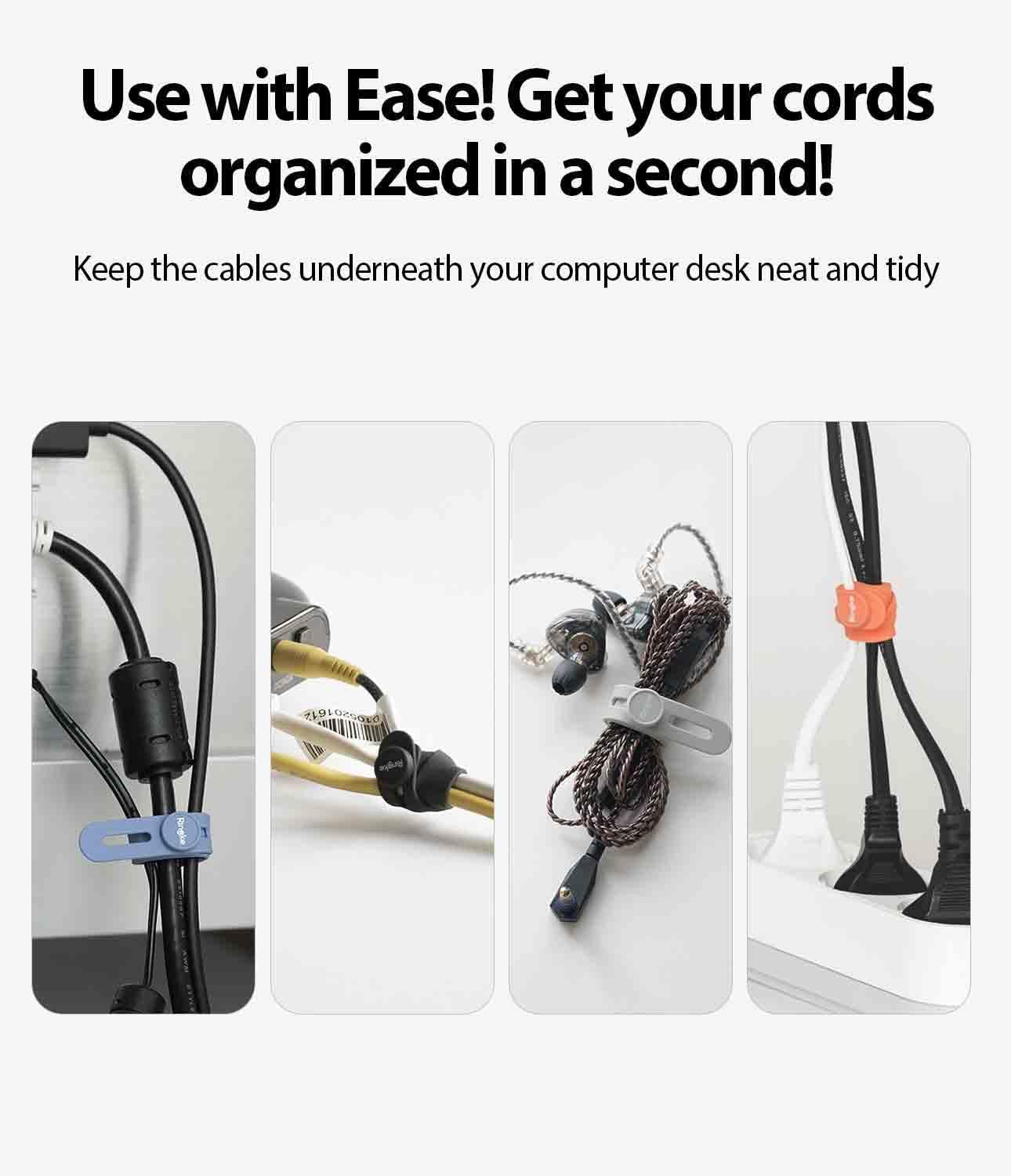 Silicone Cable Ties [Reusable Cable Management] Flexible Cord Organizer, Adjustable Length Long-lasting Durable Cable Clips - 15 Pack - view 5