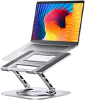 Adjustable computer stand with 360 rotating base, ergonomic foldable laptop riser for desk compatible with notebook up to 16 inches, silver