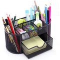 Desk Supplies Organizer Multi-functional Stationery Caddy Mesh Oval Pencil Holder Desk Office Supplies Organizer 9 Compartments with Drawer for Note Pads Black