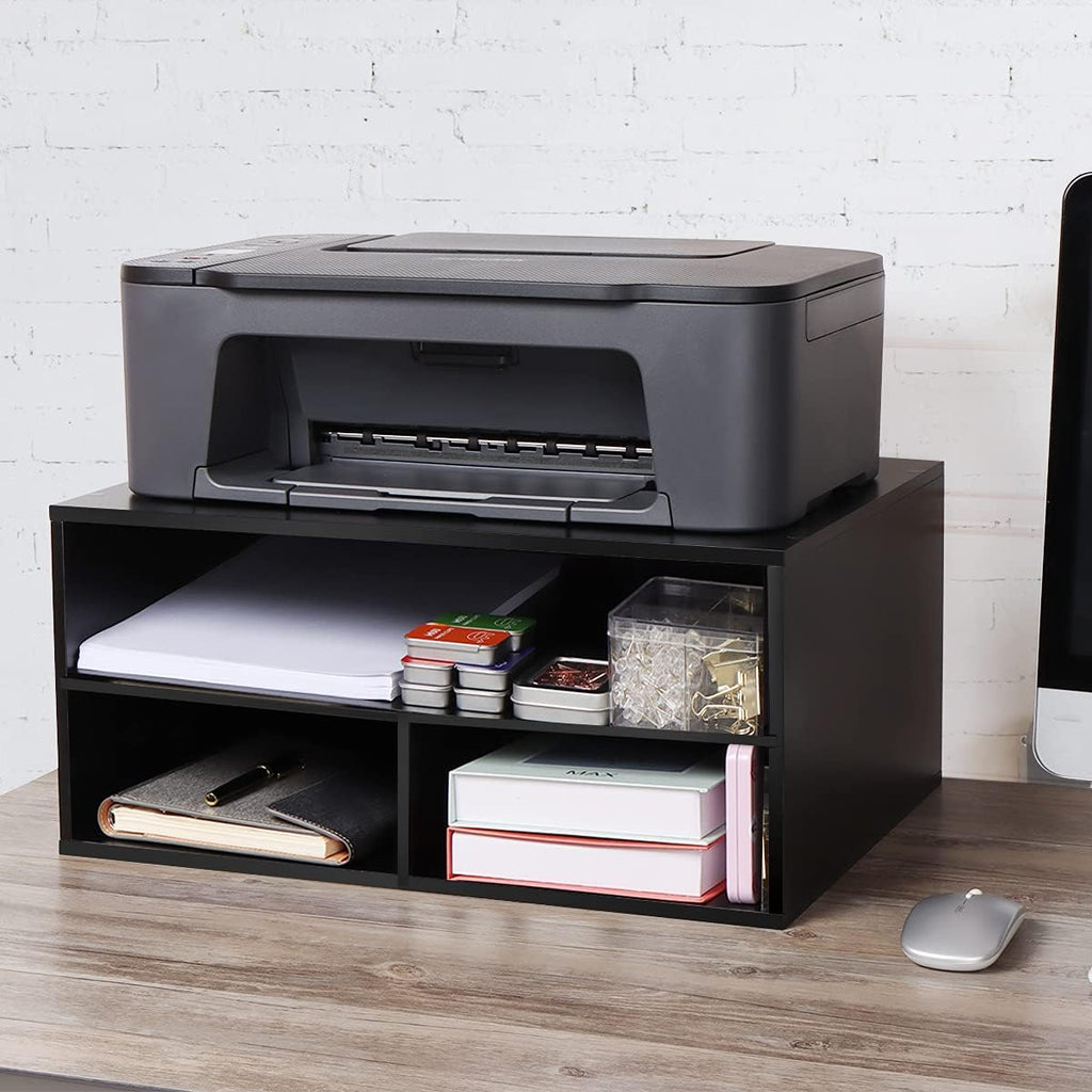 Printer stand for desk - 2 tier desktop printer stand with paper storage, printer riser organizer for home office, holds up to 30 lbs, black - view 6