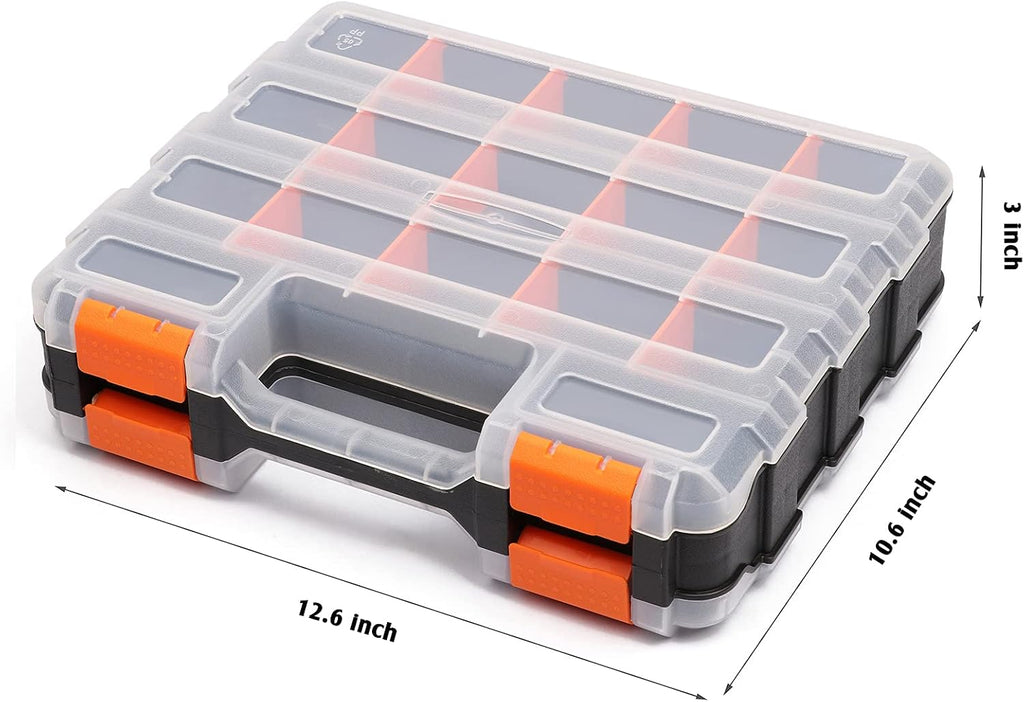 Double Side Tools Organizer, Customizable Removable Plastic Dividers, Hardware Box Storage, Excellent for Screws,Nuts,Small Parts, 34-Compartment, Black/Orange,12.6"L x 10.6"W x 3.2"H - view 3