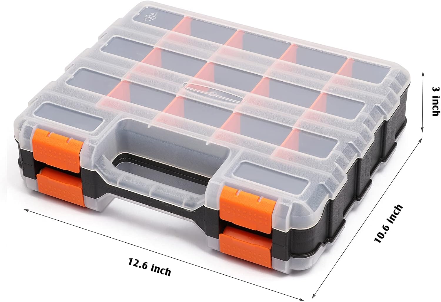 Double Side Tools Organizer, Customizable Removable Plastic Dividers, Hardware Box Storage, Excellent for Screws,Nuts,Small Parts, 34-Compartment, Black/Orange,12.6"L x 10.6"W x 3.2"H - view 3