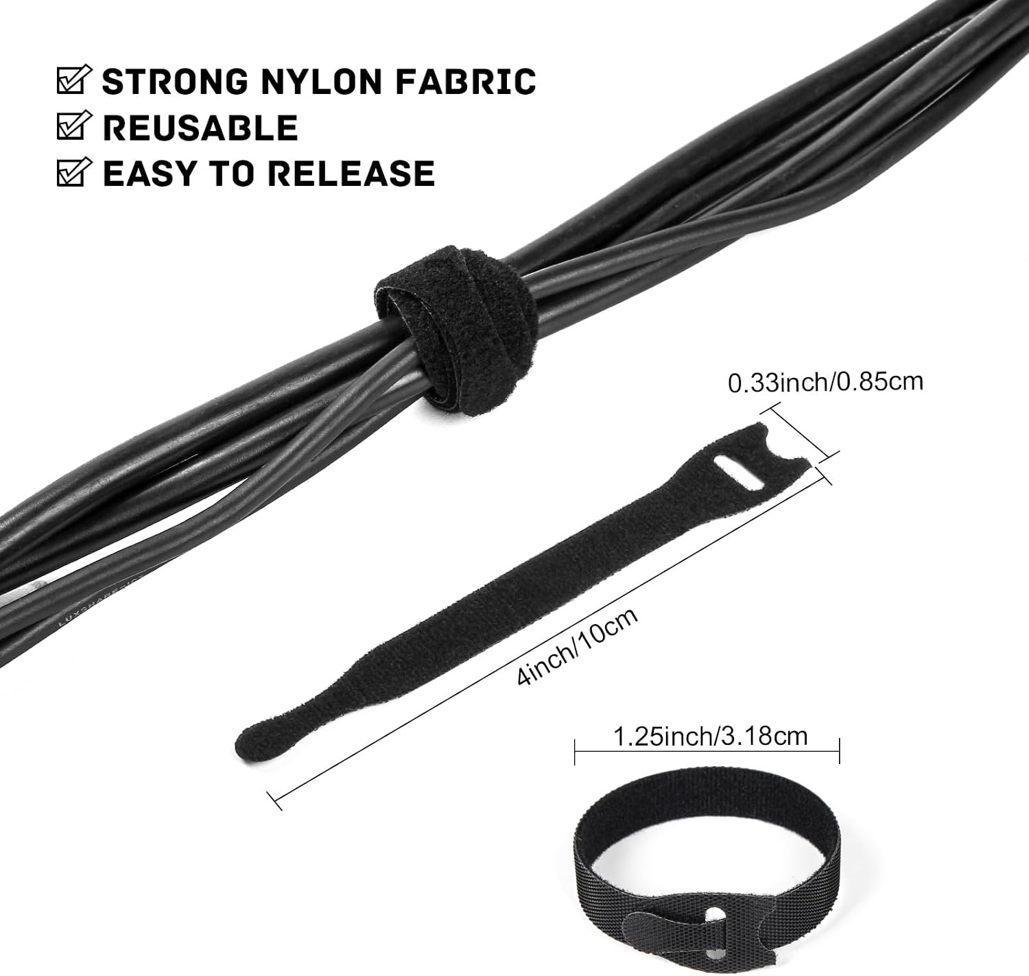 Cable Ties Reusable, 4 Inch Black Cord Management Straps | Adjustable Cord Ties, Multi-purpose Hook Loop Cable Management Ties for Organizing Home, Office, Data Centers, 180PCS - view 2