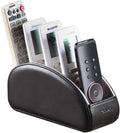 All-in-one leather TV remote control holder black with 5 compartments nightstand desktop DVD media player remote caddy storage box organizer tray for makeup brush pen stationery table controllers