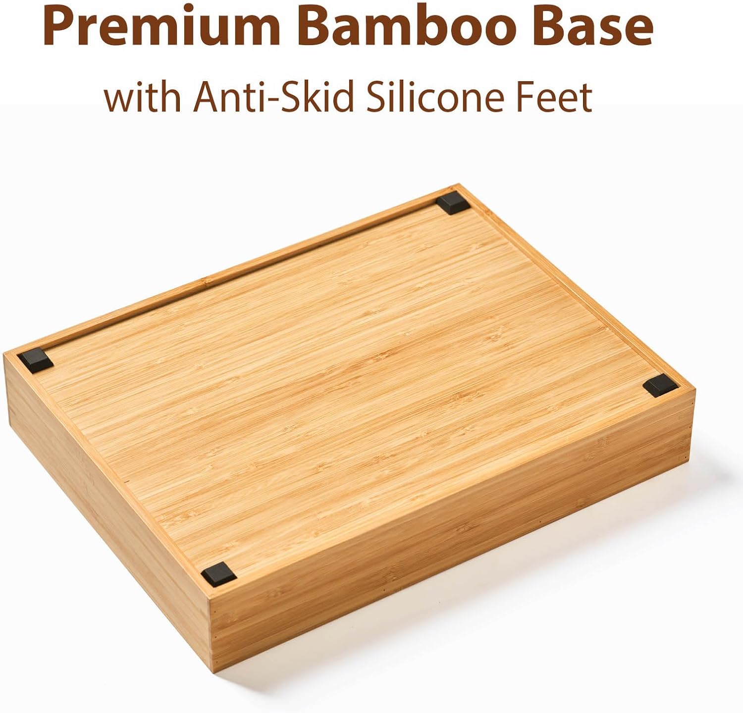 Bamboo Desk Drawer Organizer, Wood Junk Organizer Tray with Adjustable Dividers, Anti-Skip Storage Organization in Office Bathroom Drawer for Vanity, Makeup, 12" x 9" - view 4