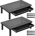 2 Pack Adjustable Monitor Stand Riser with Drawer, Supports 44lbs | Ergonomic Mesh Platform for Desk, Ventilated Laptop and PC Use with Cable Management for a Cooler, Organized Workspace