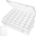 Bead organizer storage 2 pack 36 grid jewelry tackle craft box adjustable | clear plastic, adjustable dividers, label stickers included, for beads jewelry crafts fishing tackle and small parts