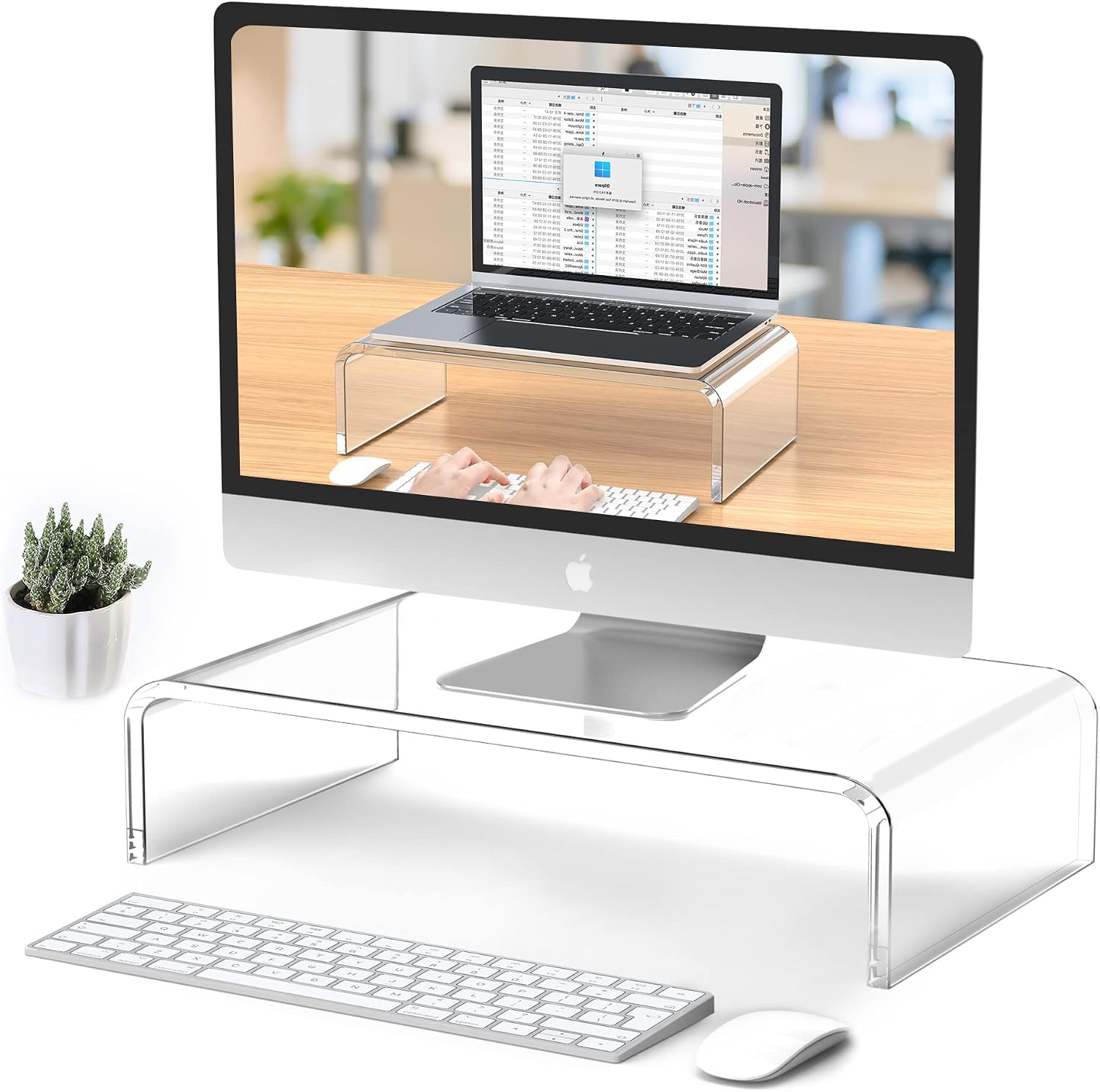 Acrylic Monitor Stand Riser Clear Laptop Stand 2-Tier L16 xW7.5 xH4.7 | Computer Monitor Stand Laptop Riser with Storage, Compatible with All Notebooks and Monitors, Desk Organizer for Home Office - view 5