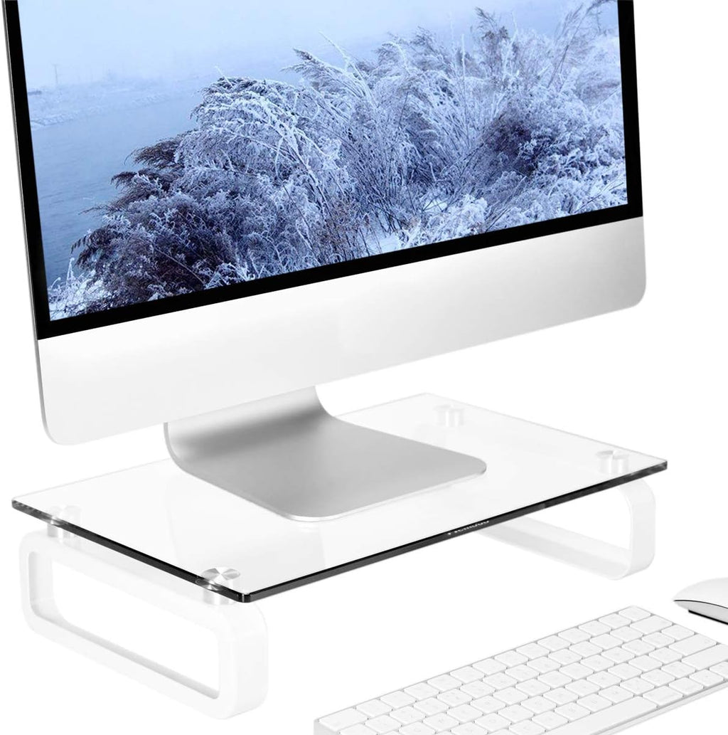 Clear Computer Monitor Stand Riser Multi Media Desktop Stand for Flat Screen LCD LED TV, Laptop/Notebook, with Tempered Glass and Metal Legs, HD02T-001 - view 8