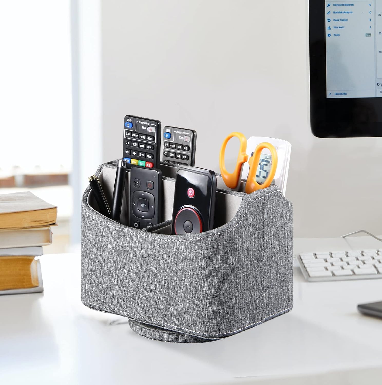 Remote control holder, spinning remotes caddy organizer for TV accessories/controllers/office supplies/phones, bedside table desk organizers and decorations for living room, desktop storage box - view 5