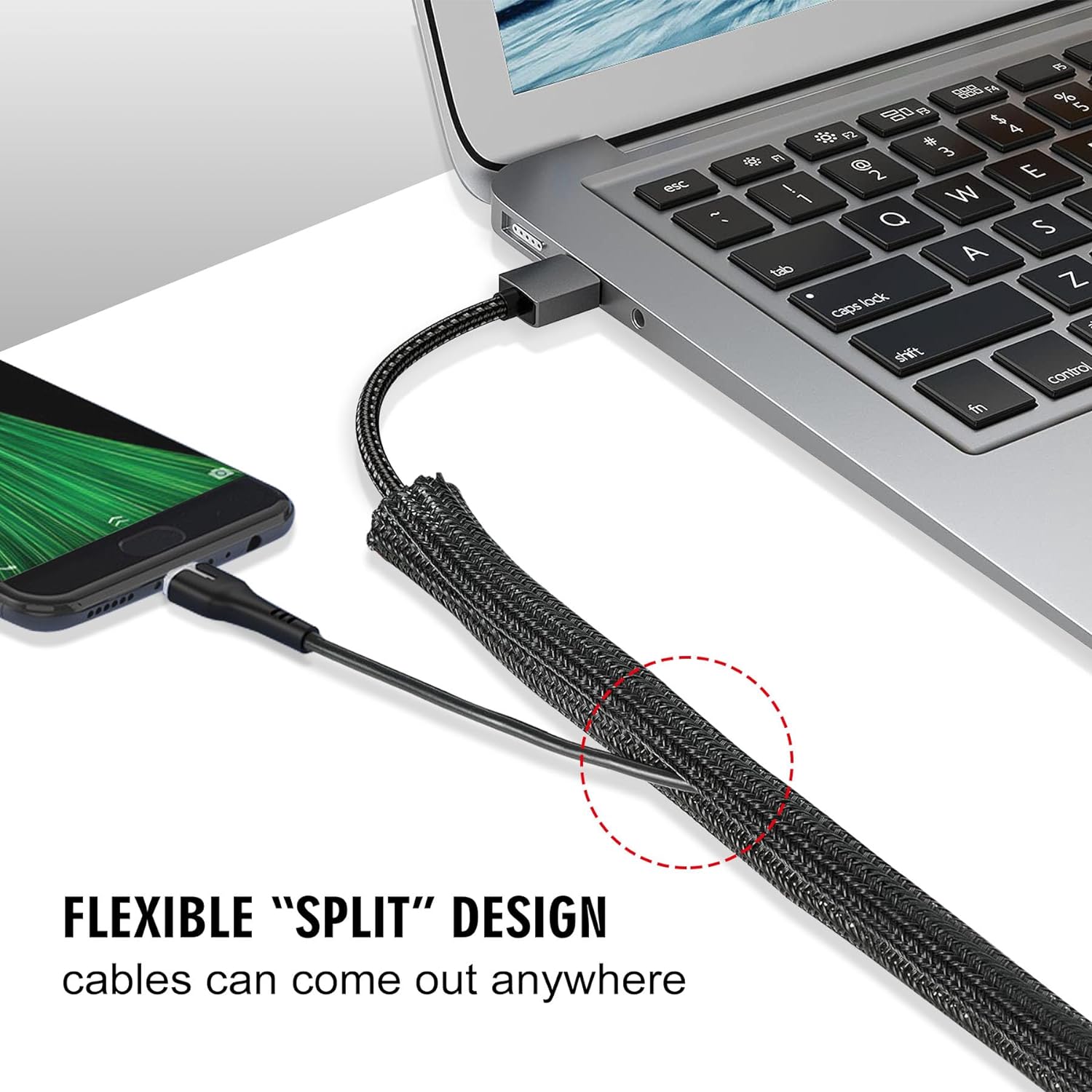 10ft - 1/2 inch cord protector cable sleeve split wire loom tubing for power cord audio USB cable, cord sleeve cable management for TV computer, cord protectors from pets chewing, black - view 3