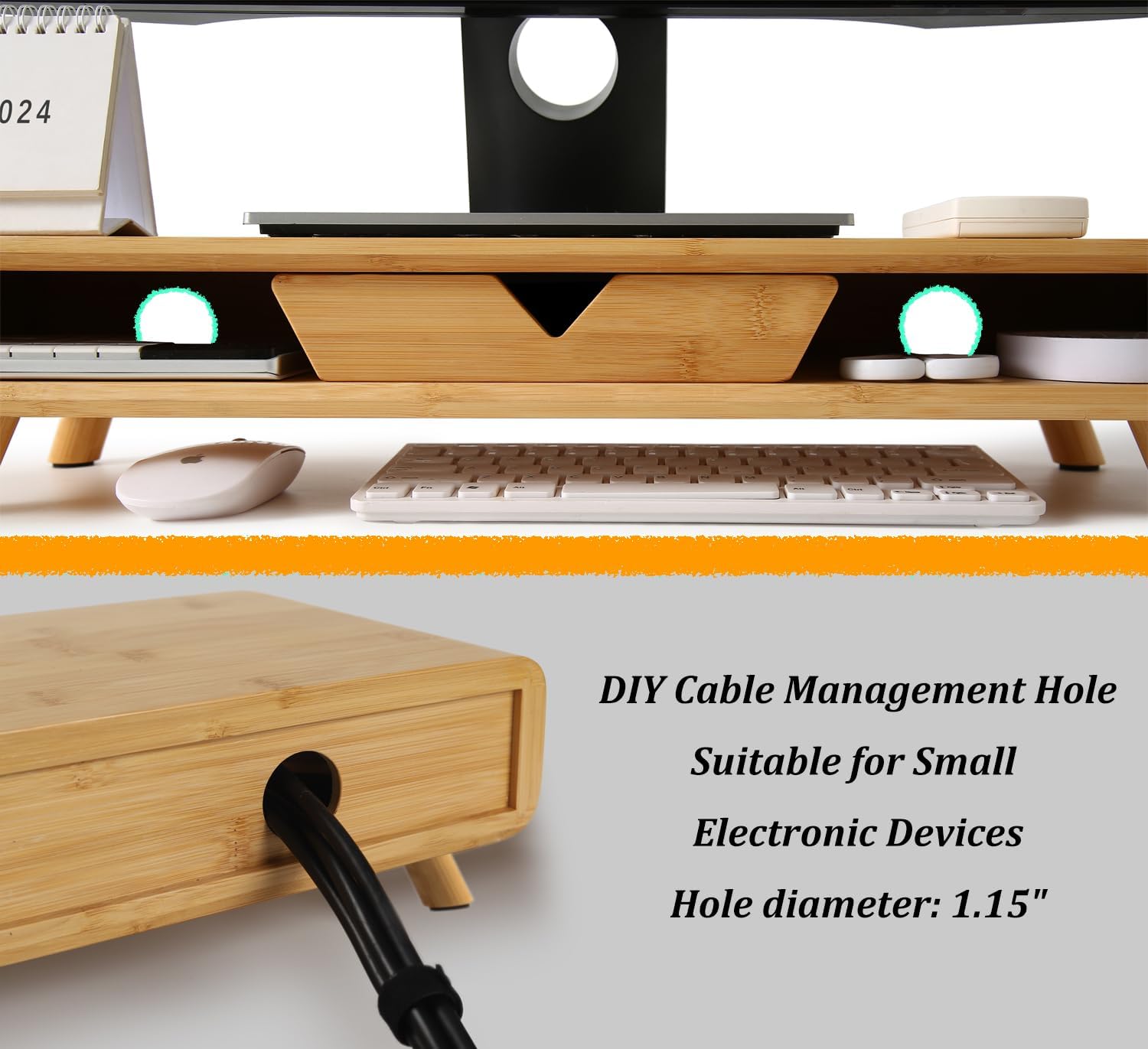 Bamboo Monitor Stand Riser, No Assembly Required Exquisite Monitor Stand with Drawer Ergonomic Height Wood Monitor Stand - view 7