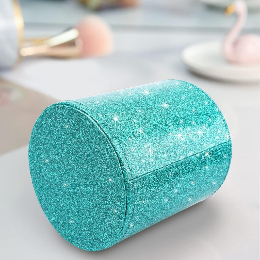 Glitter pen holder pencil organizer, cute pencil cup desk decor, decorative makeup brush holder large, leather multi-functional organizer cup for office, home, classroom, blue+green - view 5
