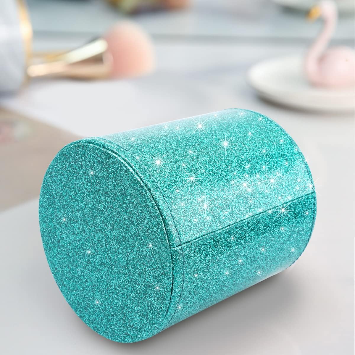 Glitter pen holder pencil organizer, cute pencil cup desk decor, decorative makeup brush holder large, leather multi-functional organizer cup for office, home, classroom, blue+green - view 5