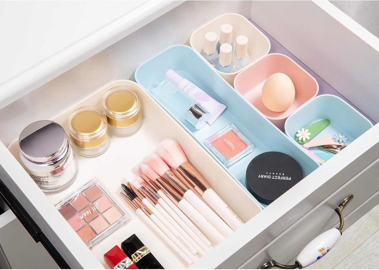 (9 Piece Set) Large Size Plastic Desk Drawer Organizers For Makeup Bathroom Office Kitchen Three Colors - view 4