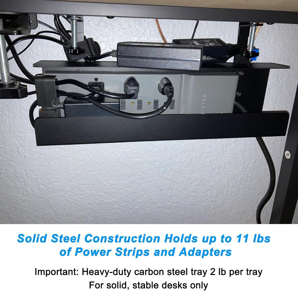 16.5in Steel Cable Management Under Desk Tray, Large Clamp-On Under Table Cord Hider Tray, No Drill Cable Organizer for Desk, Wire Management Raceway, Black Rack, W3in x H4.7in - view 2