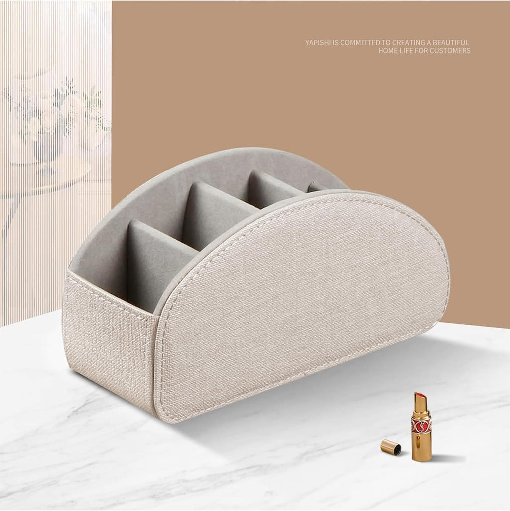 PU leather TV remote control holder/caddy for table with 5 compartments | desk organizer and decorations for living room, bedside storage for controller, makeup brush, pen, office stationery, art supplies - view 4
