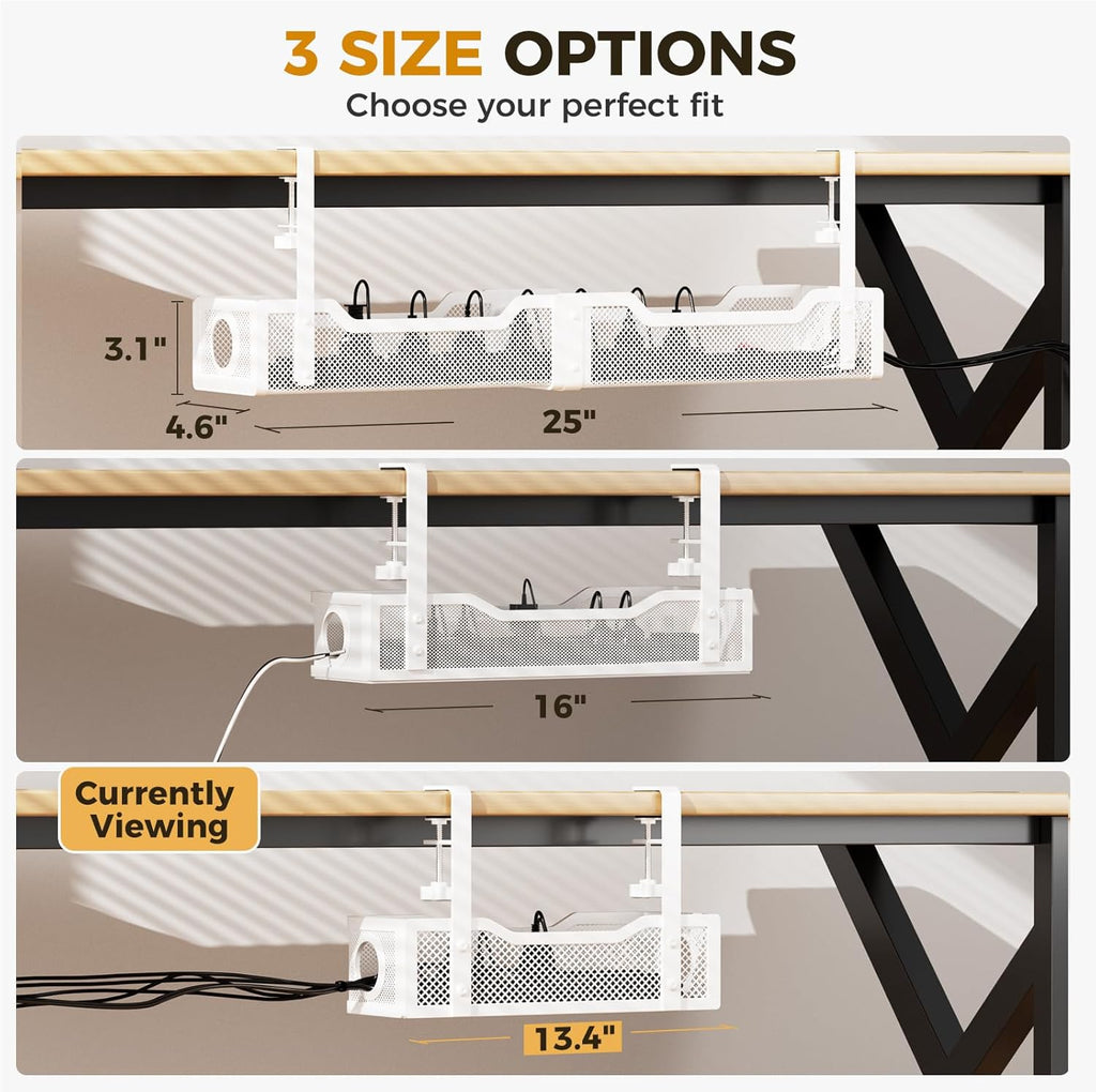Under Desk Cable Management Tray White, Wire Organizers No Drill, Cable Tray with Clamp for Wire Management, Cord Organization Box for Office, Home - No Damage to Desk - view 5